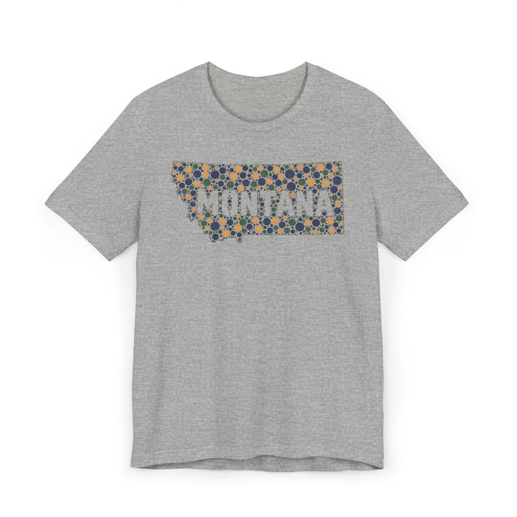 Heather gray crewneck T-shirt with colorful Montana outline graphic on the chest