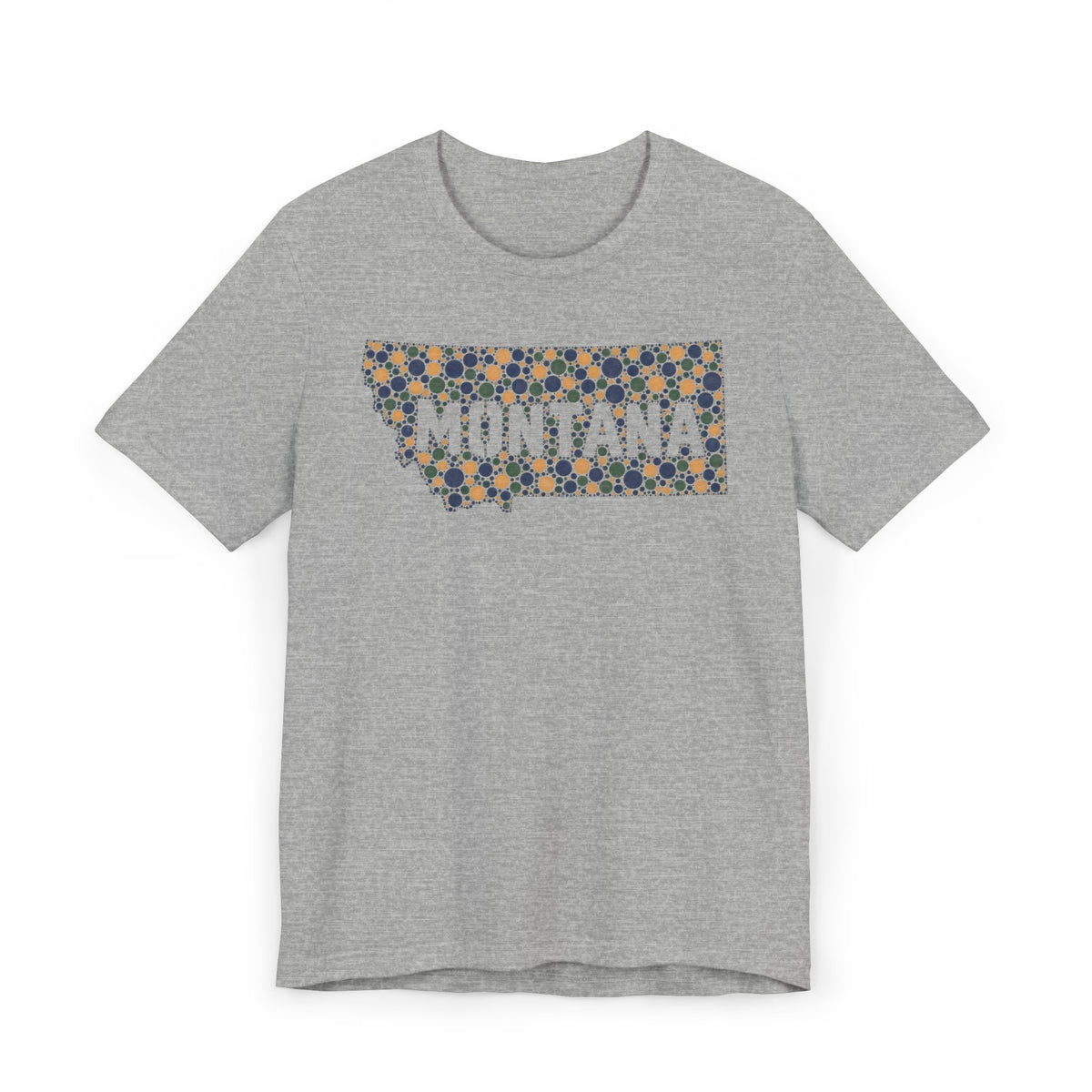 Heather gray crewneck T-shirt with colorful Montana outline graphic on the chest