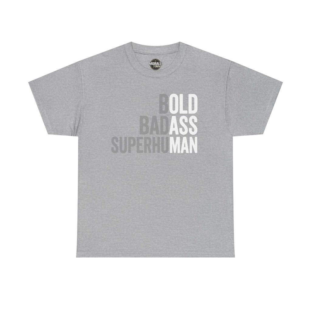 Men's sport grey graphic t-shirt with Bold Badass Superhuman slogan print