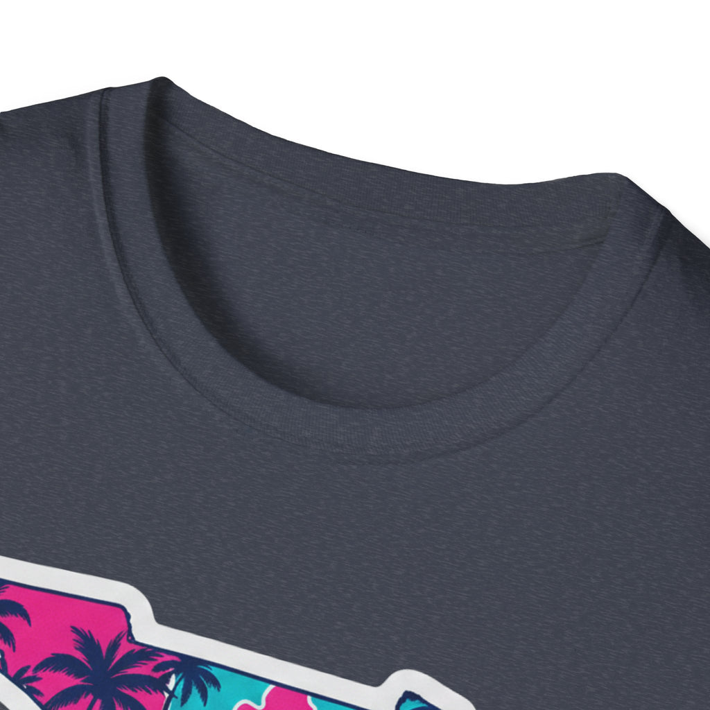 Dark gray T-shirt with crew neckline and partial Florida map graphic