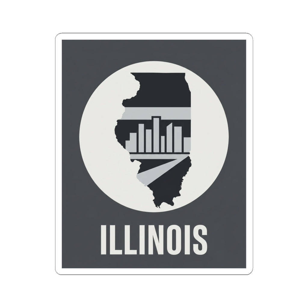 Illinois skyline silhouette decal showing state shape, skyline bars, and “ILLINOIS”