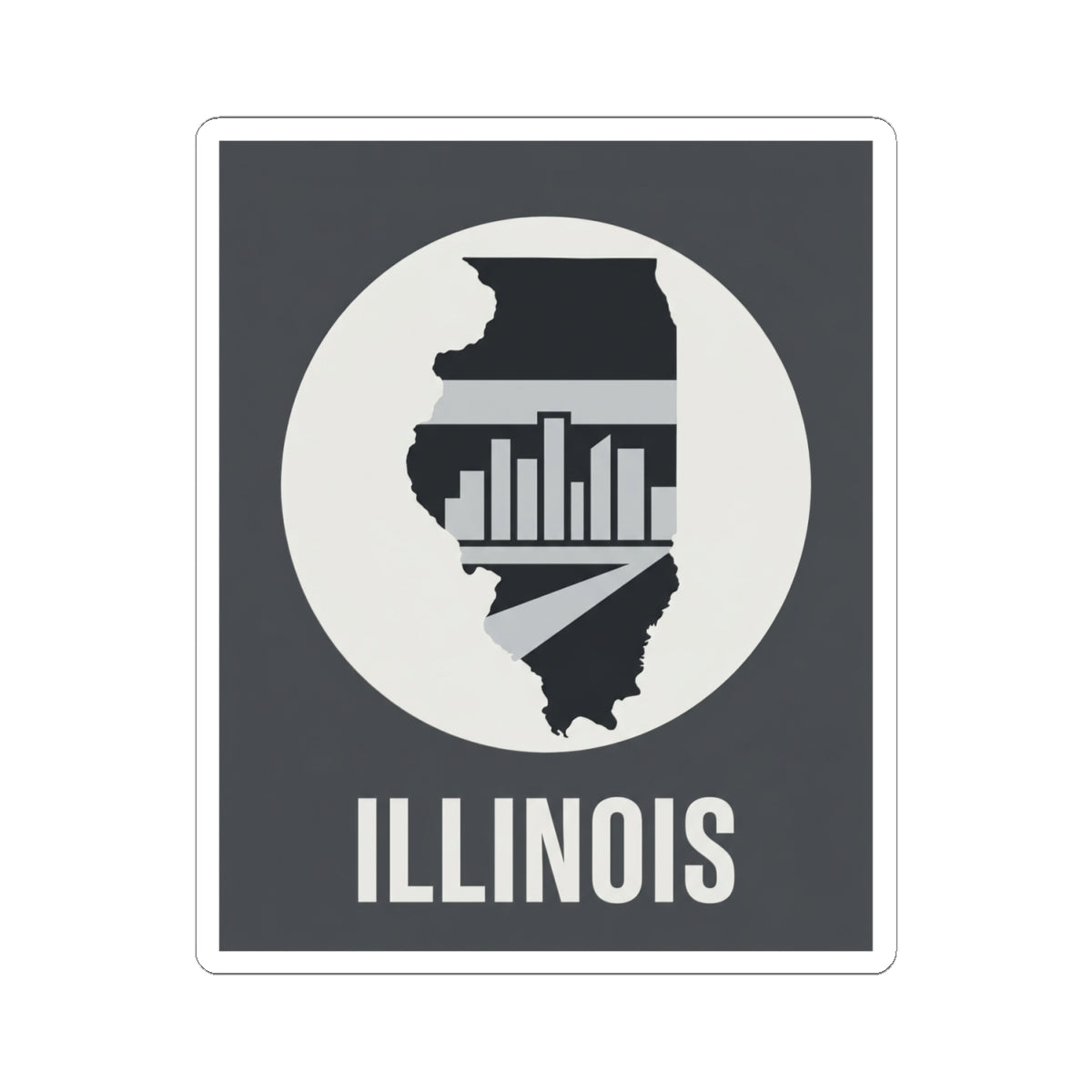 Illinois skyline silhouette decal showing state shape, skyline bars, and “ILLINOIS”