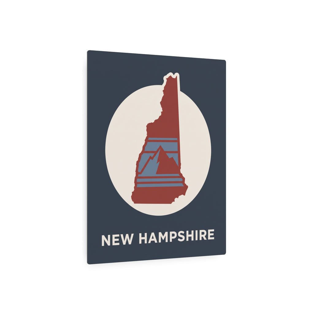 New Hampshire metal art sign front, dark blue square showing red state emblem in white circle