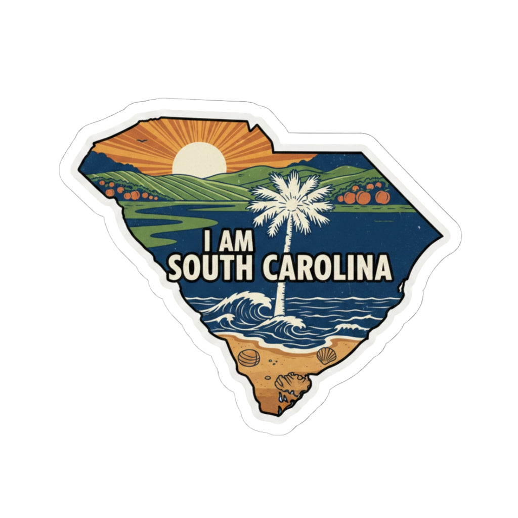South Carolina sticker with graphic landscape and text “I AM SOUTH CAROLINA”