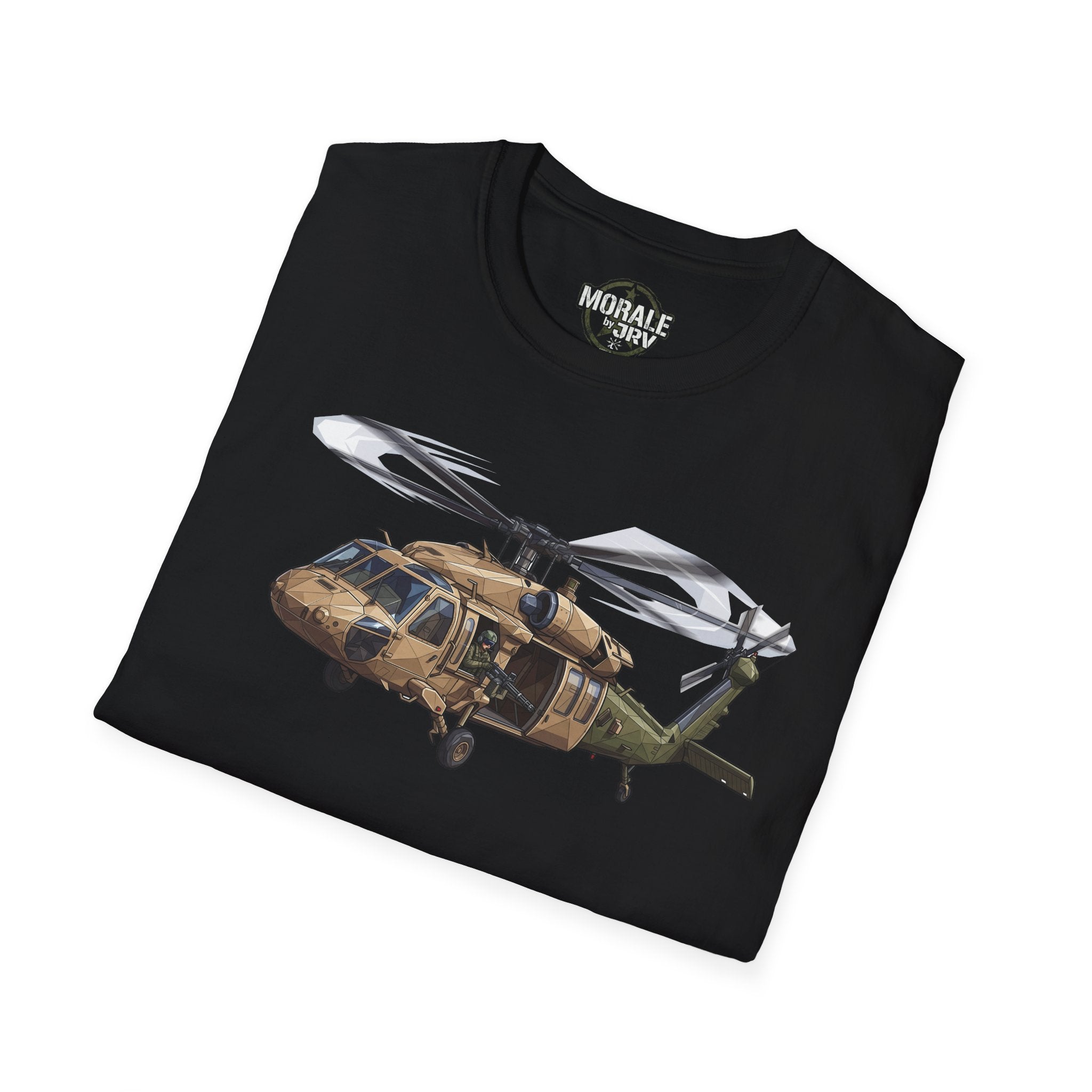 UH-60 Black Hawk T-Shirt with helicopter graphic, black crewneck