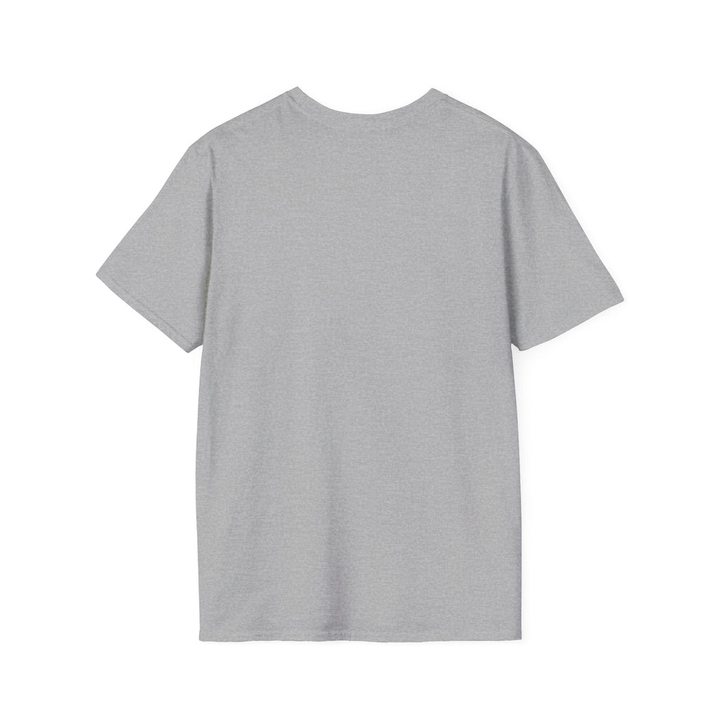 Gray T-shirt, back view with plain fabric and no visible print