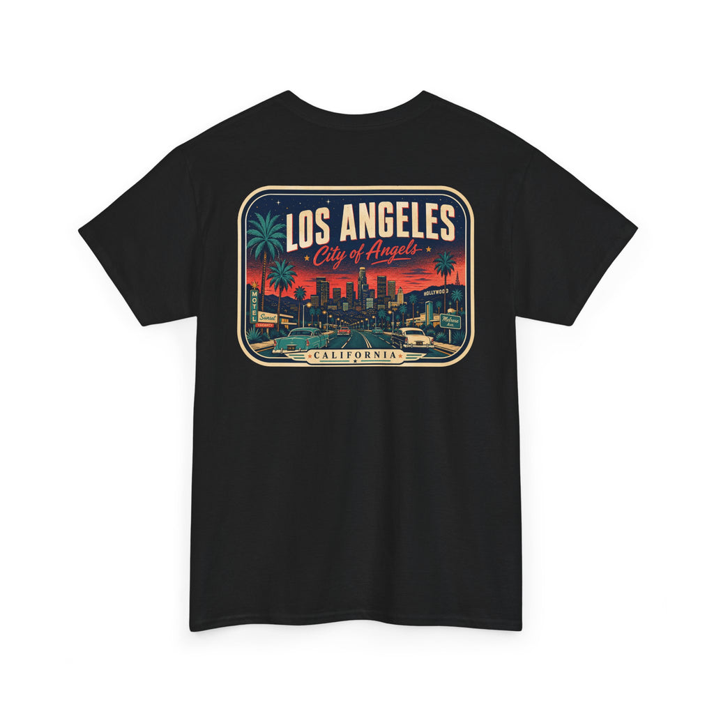 Black T-shirt with Los Angeles skyline badge print