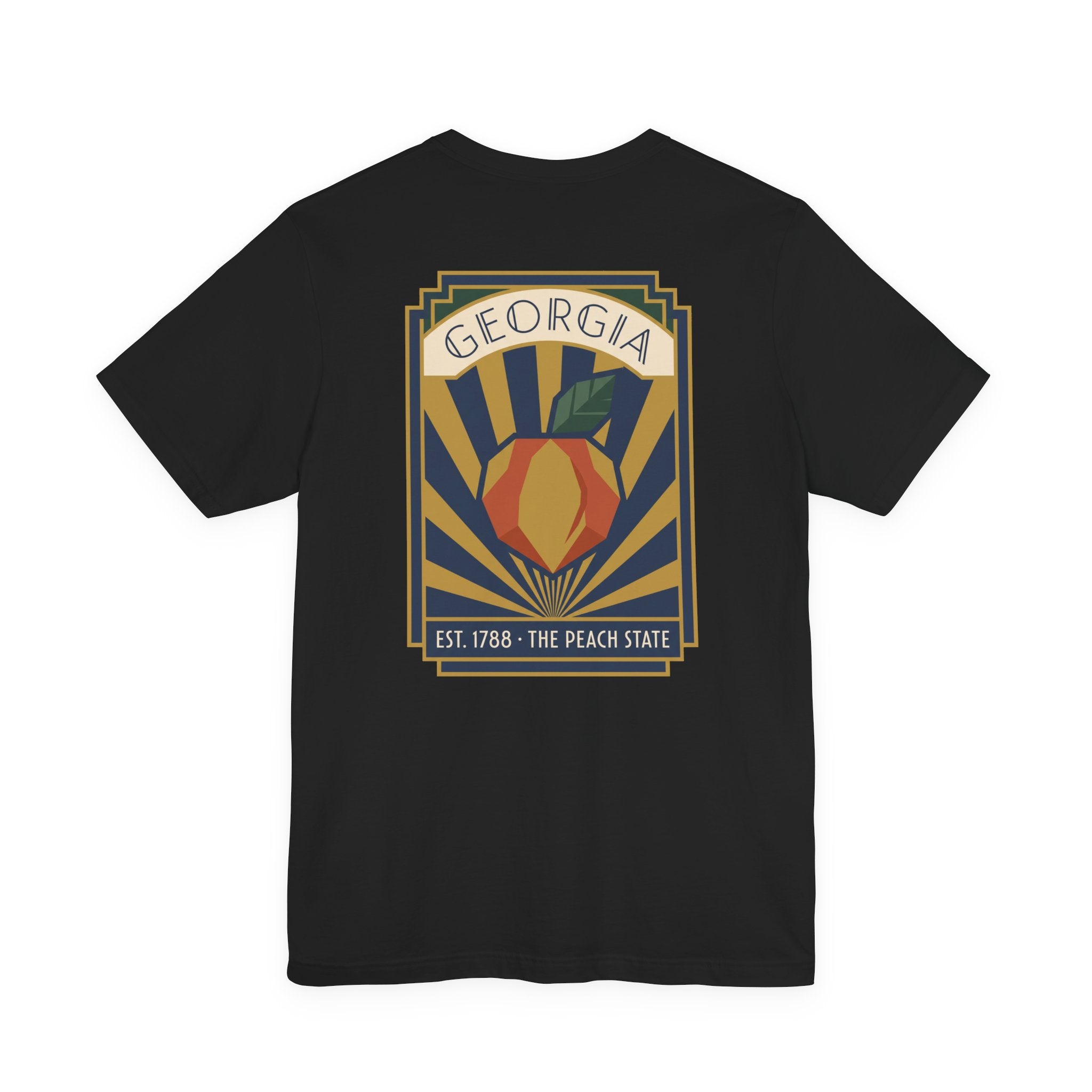 Peach-state graphic t-shirt in black with centered Georgia emblem poster print