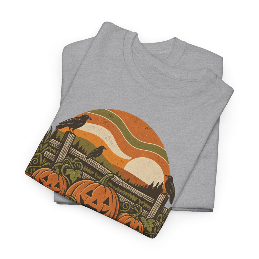 Pumpkin Patch T-Shirt, Retro Jack O Lantern Sunset Fall Halloween Shirt for Women and Men, Vintage Autumn Farm Graphic Tee