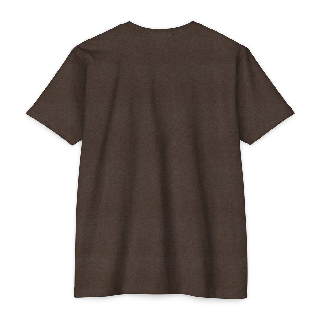 Dark brown unisex T-shirt with crew neck, plain back view, no visible graphic