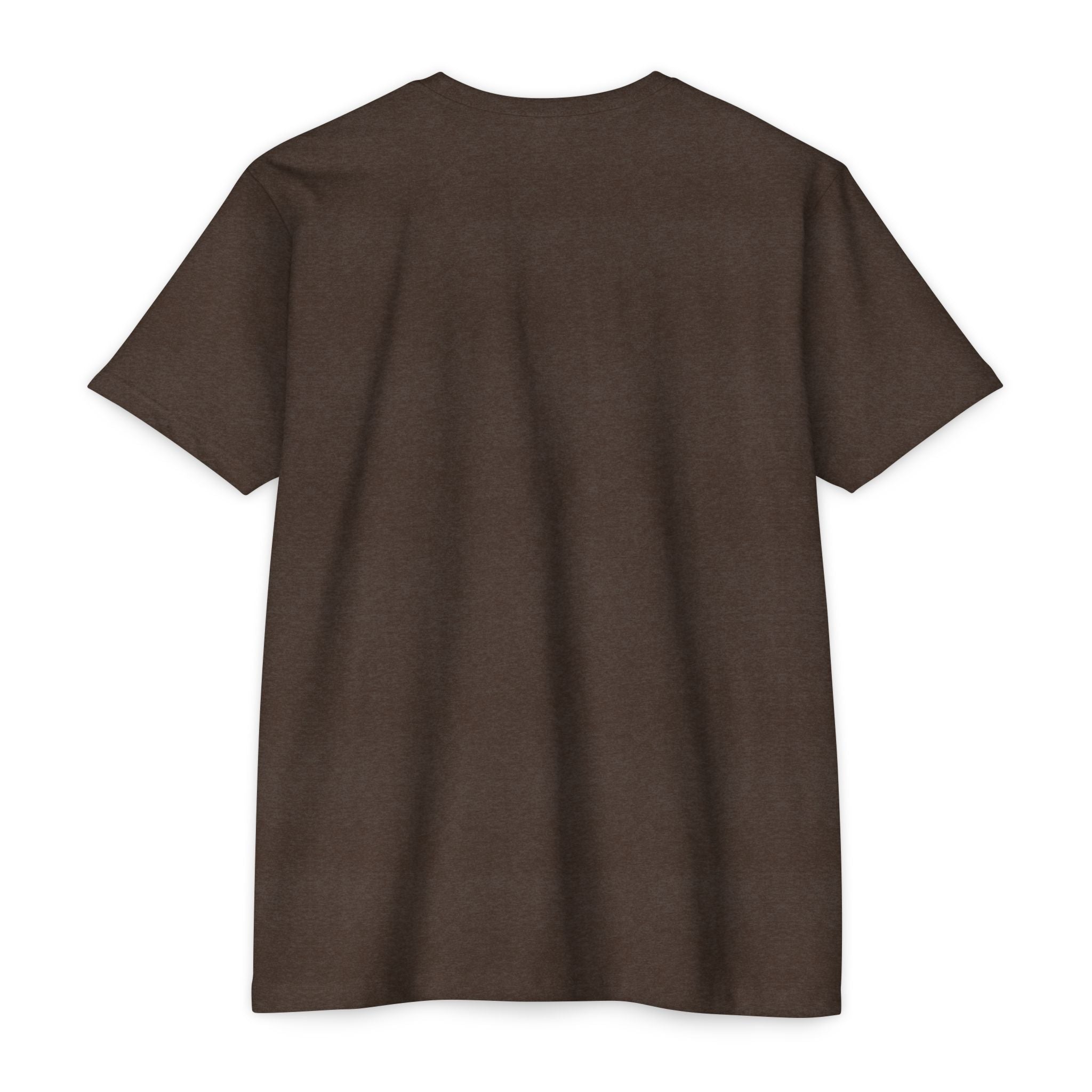Dark brown unisex T-shirt with crew neck, plain back view, no visible graphic