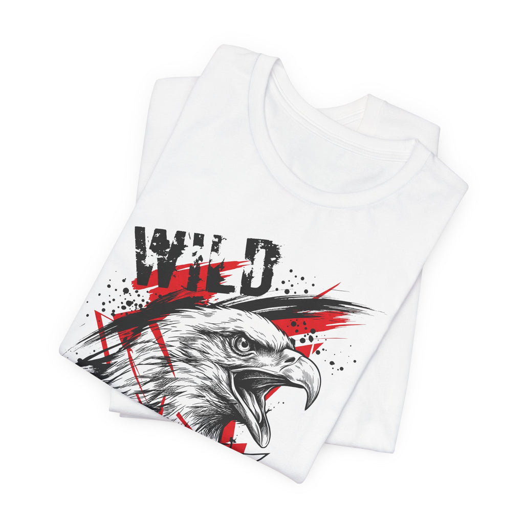 Light gray t-shirt with distressed eagle head graphic and red accents