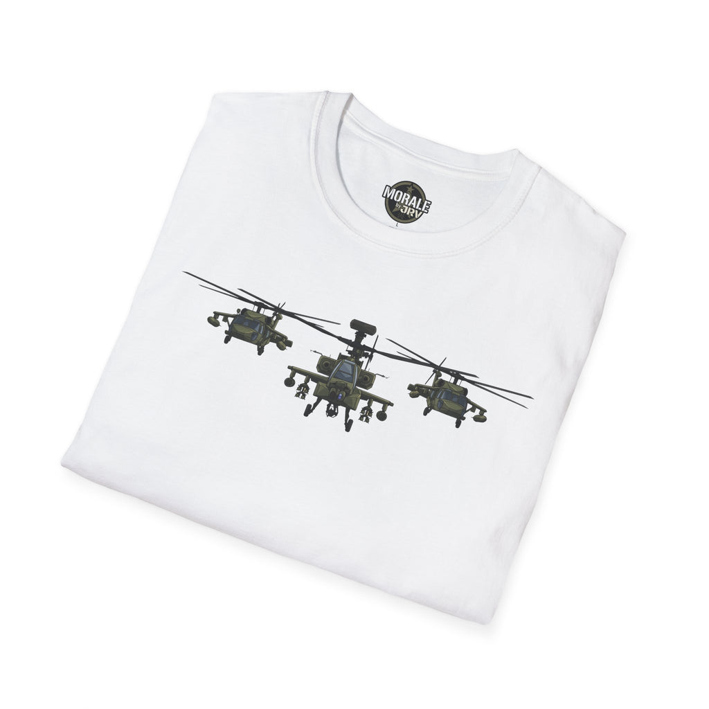 Apache Attack Helicopter T-Shirt in white with three-attack helicopter graphic