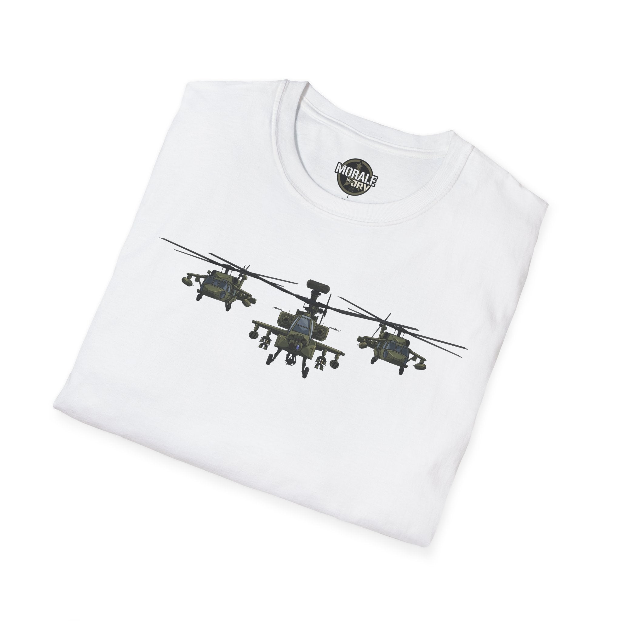 Apache Attack Helicopter T-Shirt in white with three-attack helicopter graphic