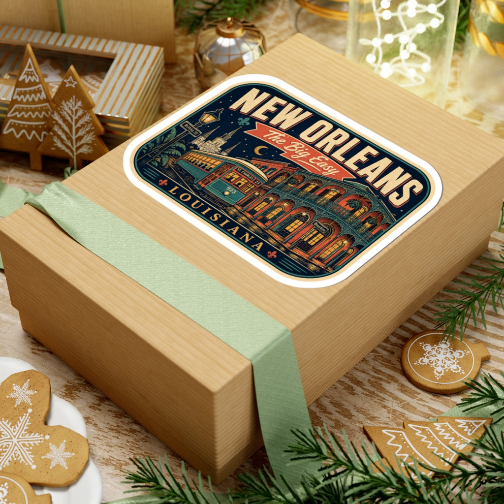 New Orleans luggage tag sticker decal featuring “NEW ORLEANS” and “The Big Easy”