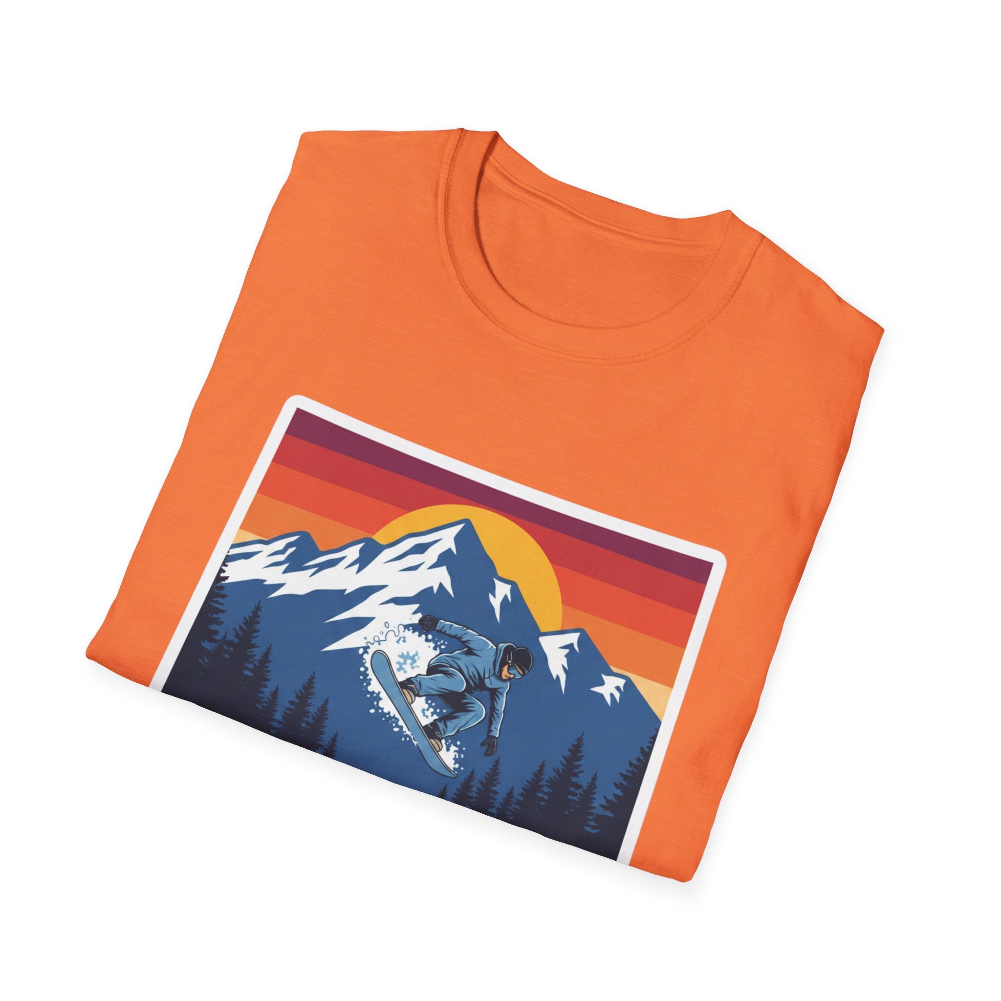 Orange crew-neck T-shirt with 'I AM COLORADO' mountain and bear graphic