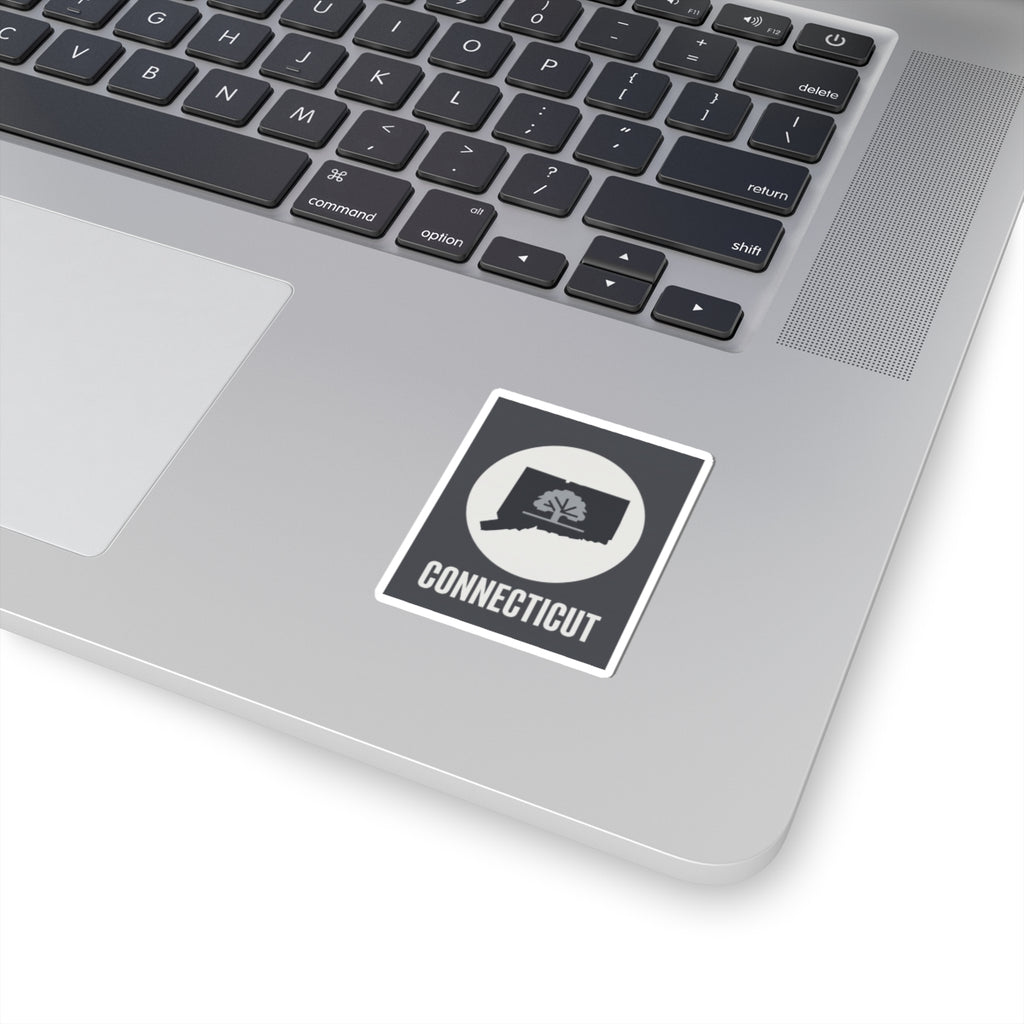 White square Connecticut state tree silhouette sticker with CONNECTICUT text