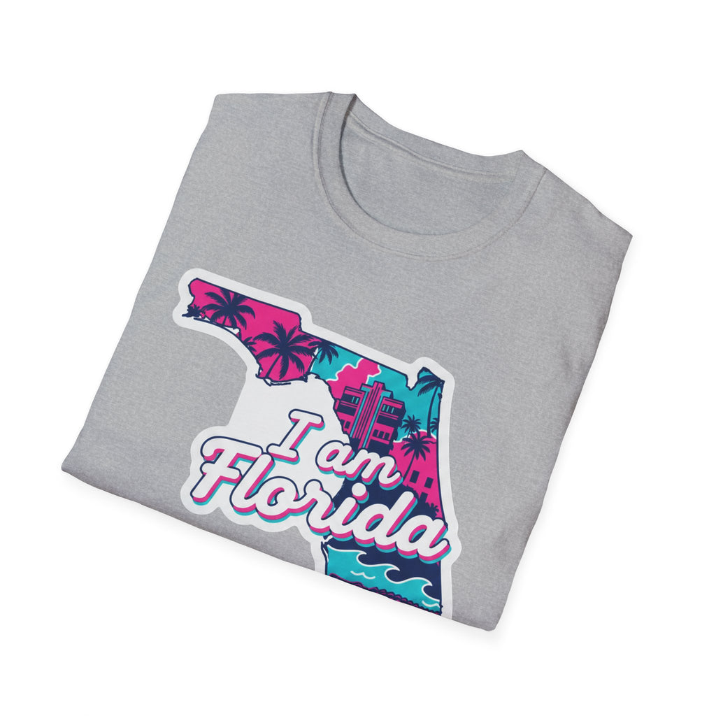 Sport Grey T-shirt with “I am Florida” retro palm map graphic