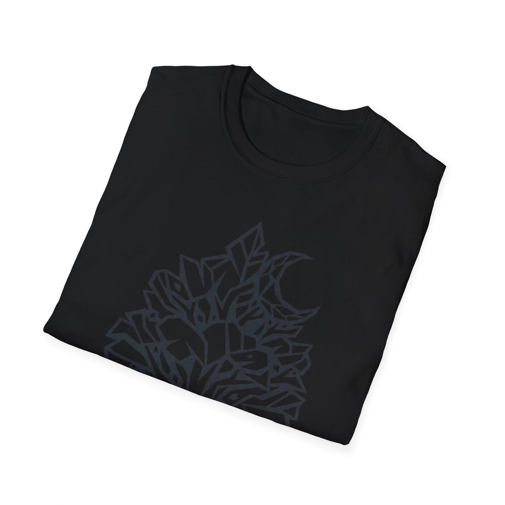 Geometric Tree Moon T-Shirt in black with dark geometric tree moon graphic