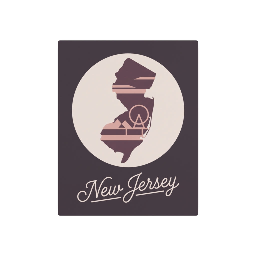 Square metal wall plaque with circular New Jersey outline and “New Jersey” lettering