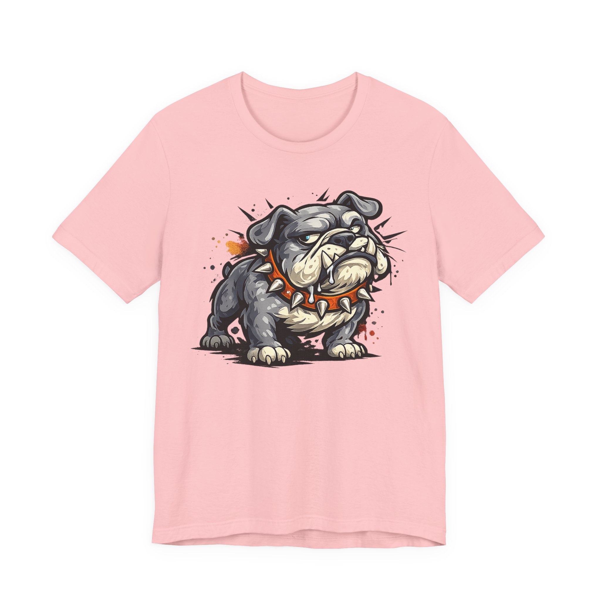 Pink crew-neck T-shirt with bulldog graphic illustration on the chest