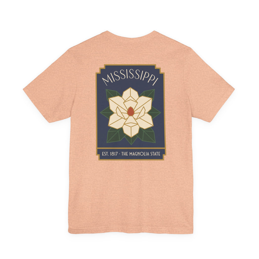 Heather peach T-shirt with large back magnolia state graphic print