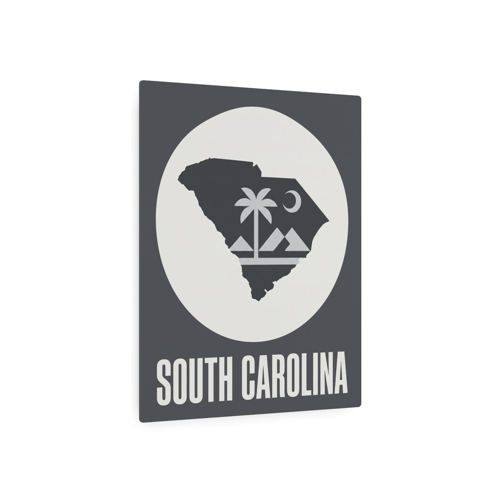 South Carolina metal wall sign: dark gray rectangle with white circular state map and “SOUTH CAROLINA”