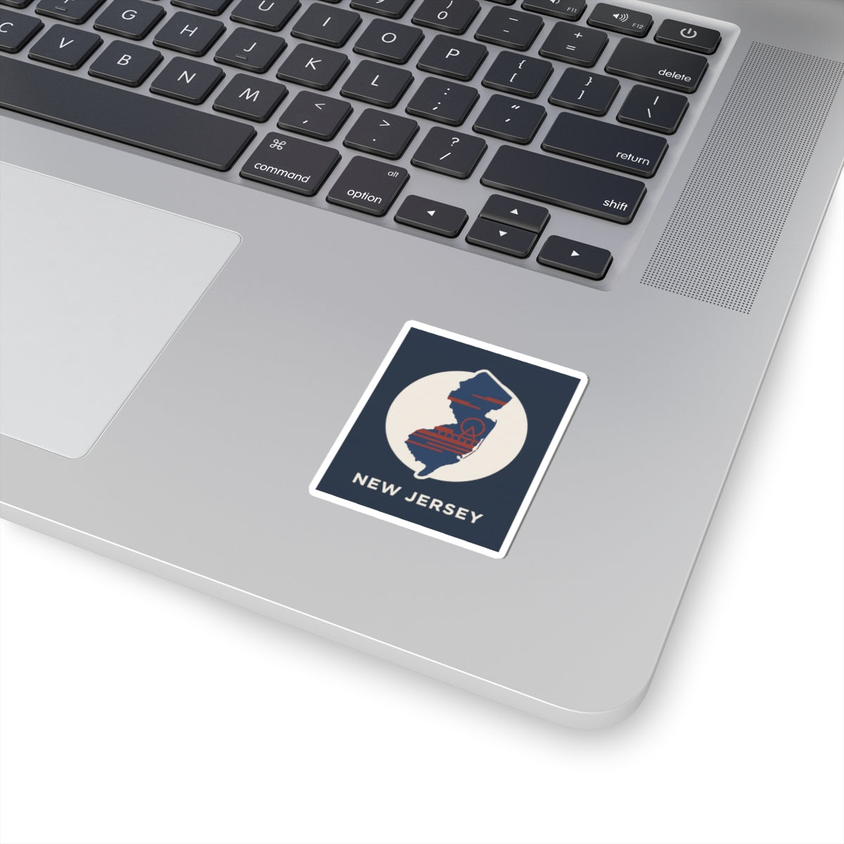Square New Jersey sticker with dove graphic and “New Jersey” text, white border