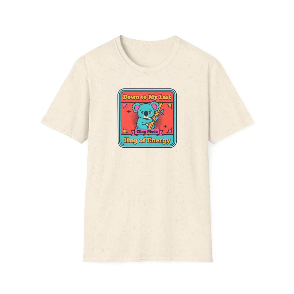 Off-white short-sleeve T-shirt with centered teal koala slogan graphic