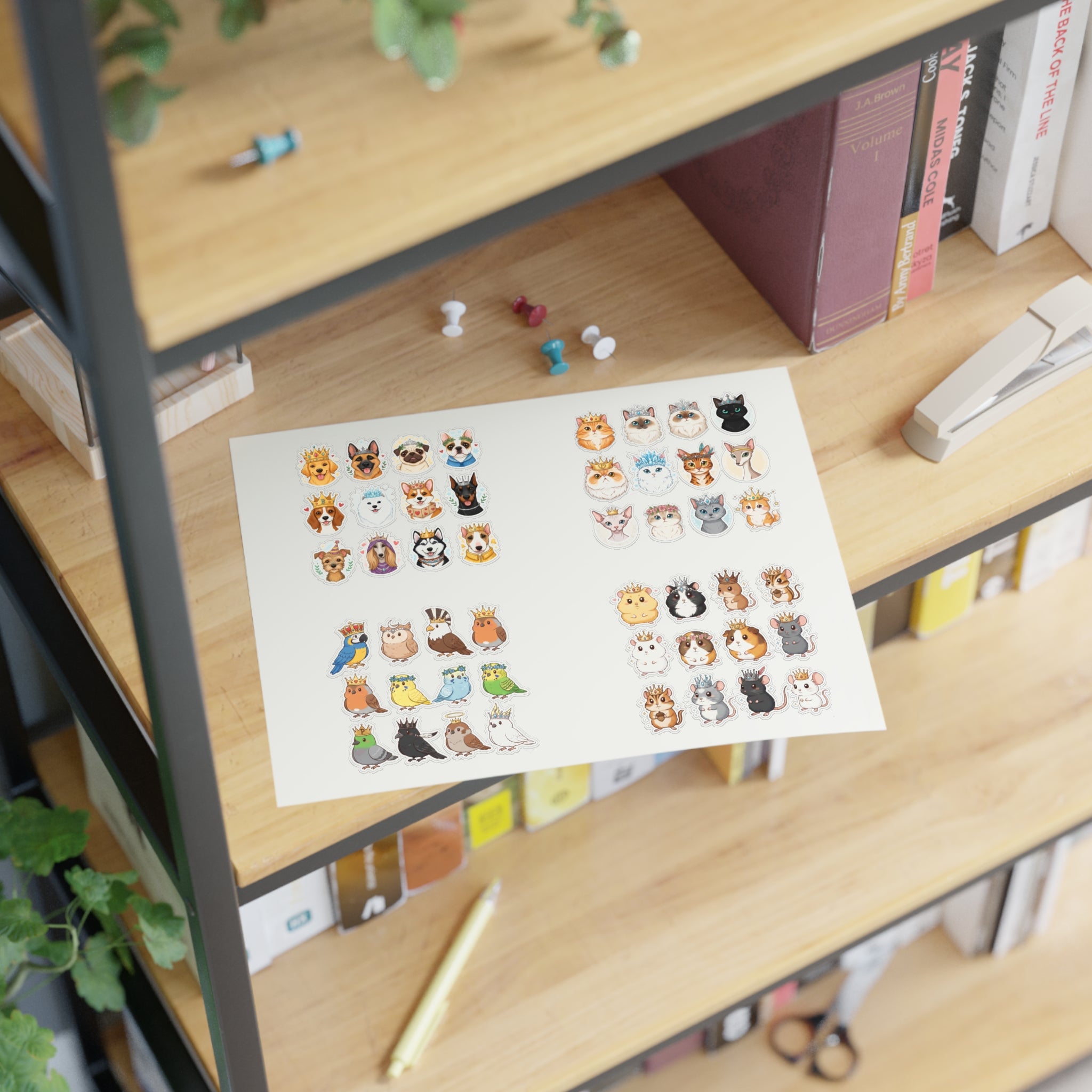 Royal Pets gestanzter Stickerbogen mit kleinen Katzen und Hunden, zwei Motivgruppen