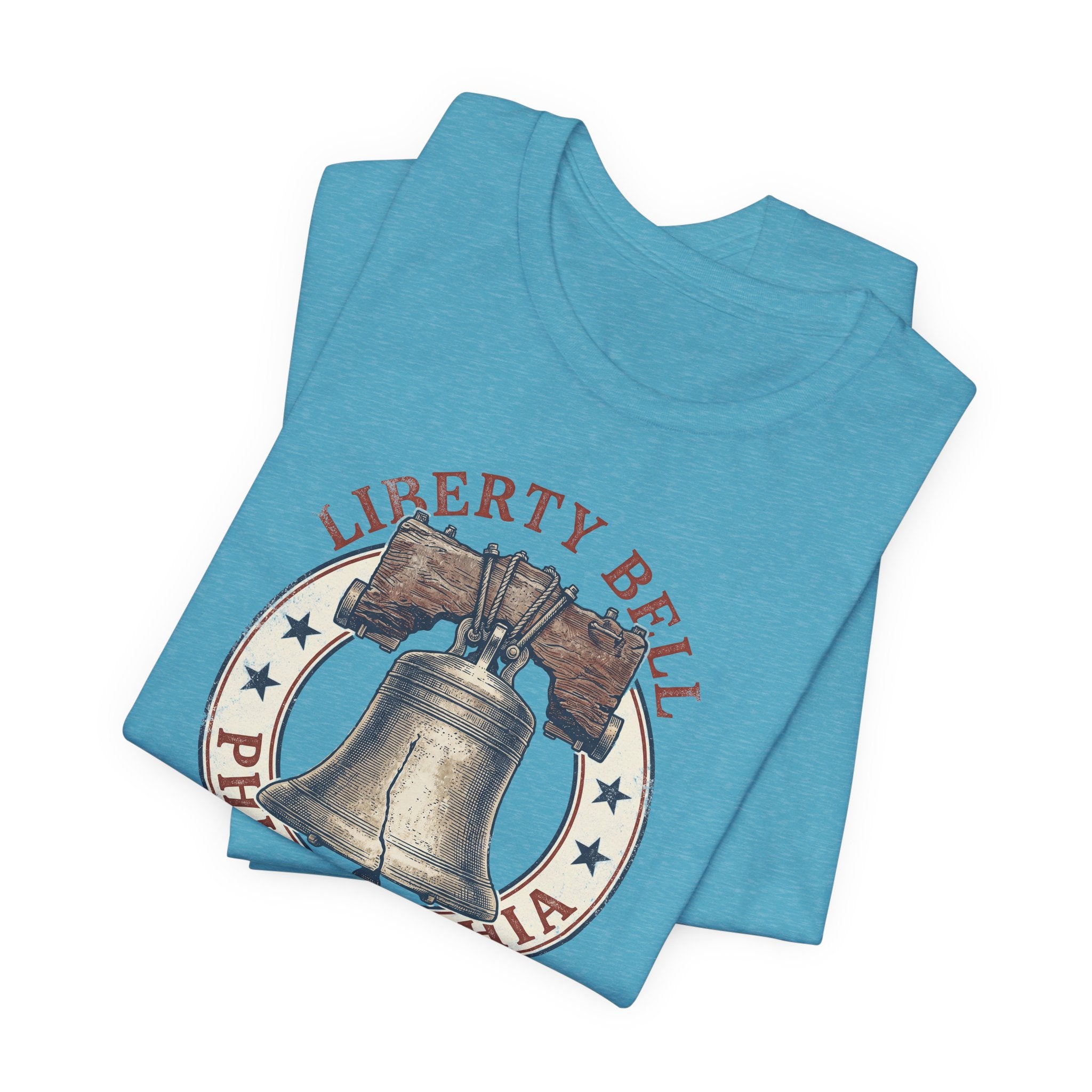 Light blue heather T-shirt with Liberty Bell Philadelphia chest graphic.