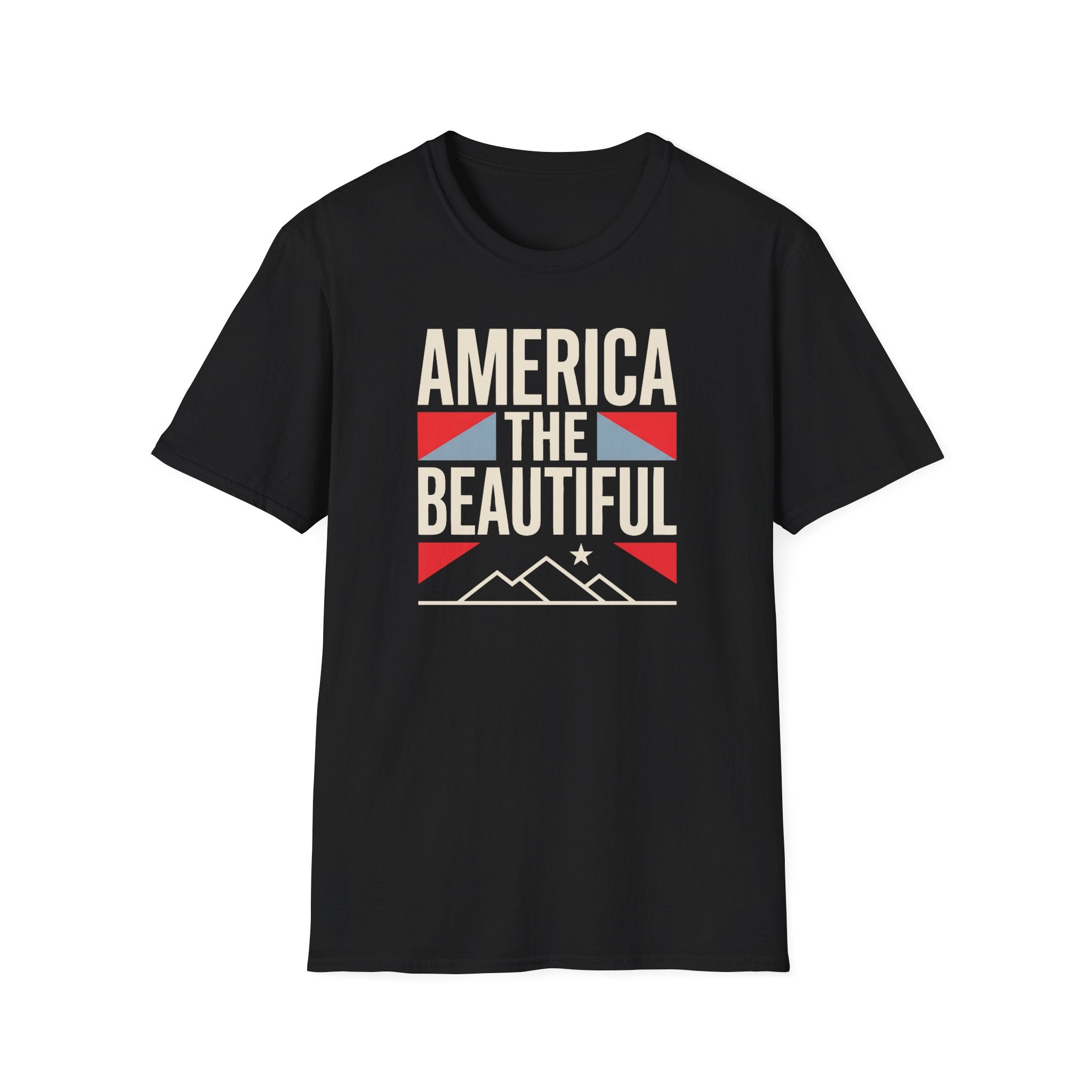 Black T-shirt with 'AMERICA THE BEAUTIFUL' patriotic flag graphic