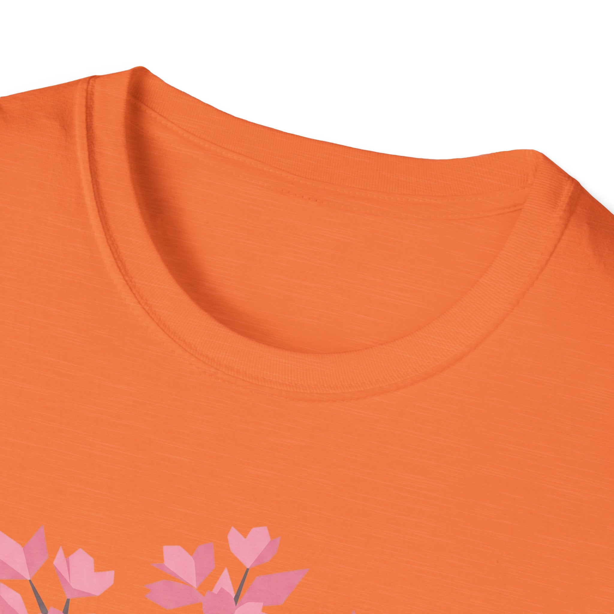 Orange T-shirt neckline close-up