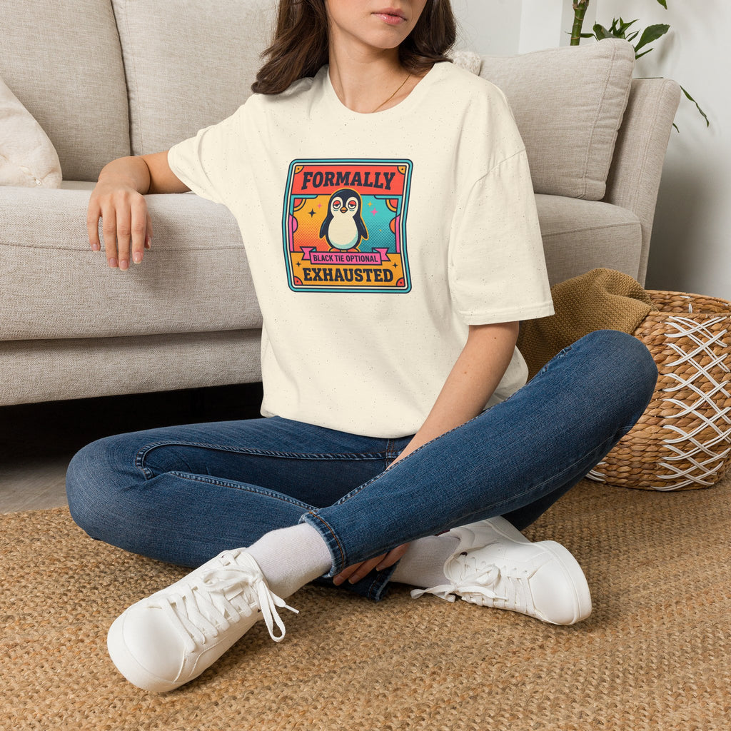 Cream T-shirt with penguin badge graphic on chest
