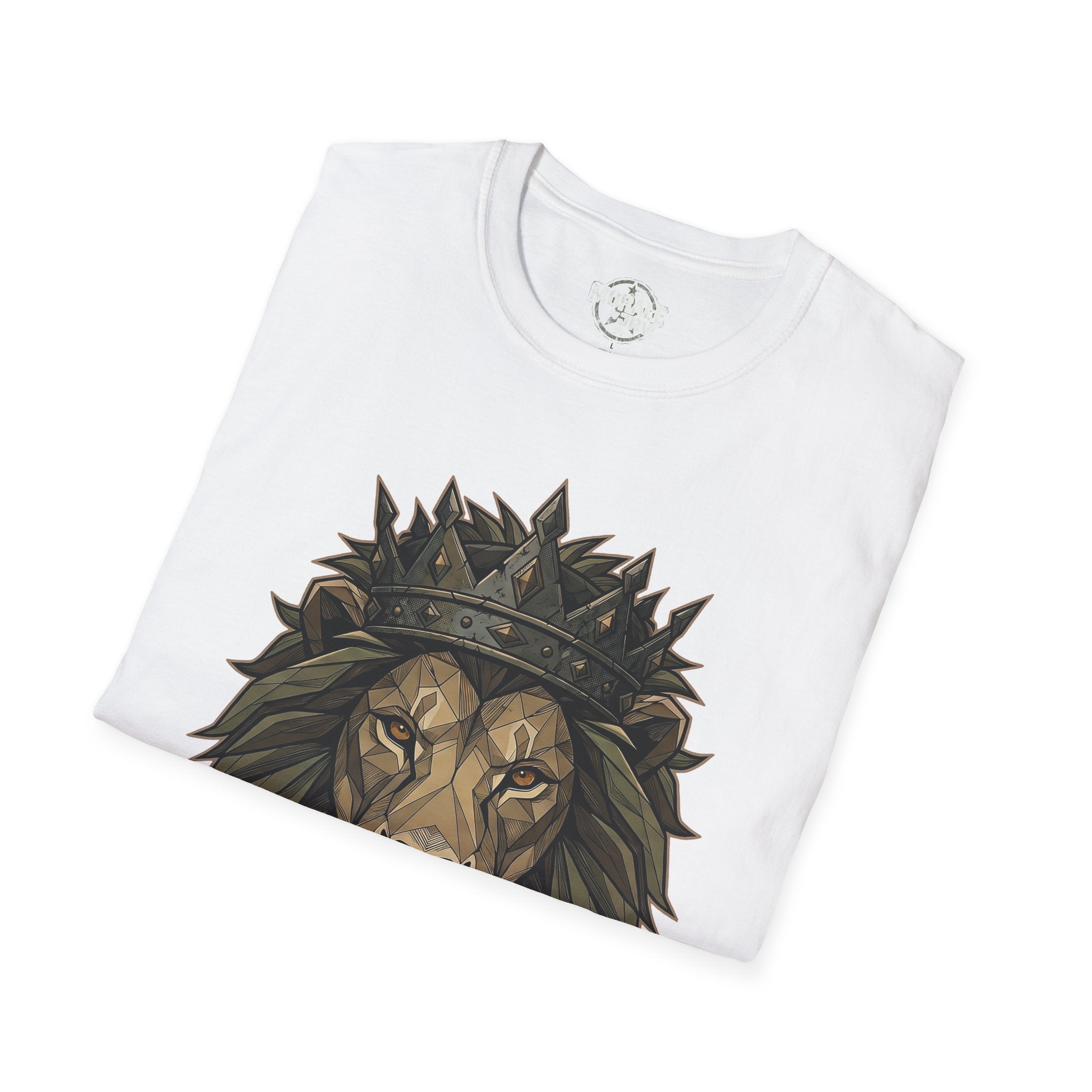 Regal Lion T-Shirt in white, crowned lion head graphic on the front