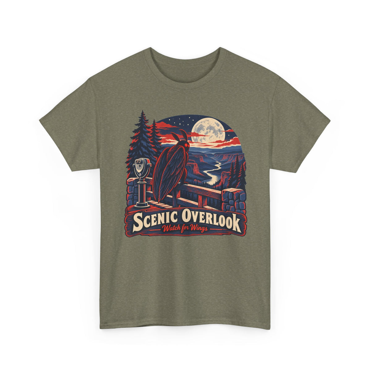 Scenic Overlook Raven T-Shirt, Moonlit Mountain Valley Road Trip Shirt for Men and Women, Vintage Hiking Graphic Tee