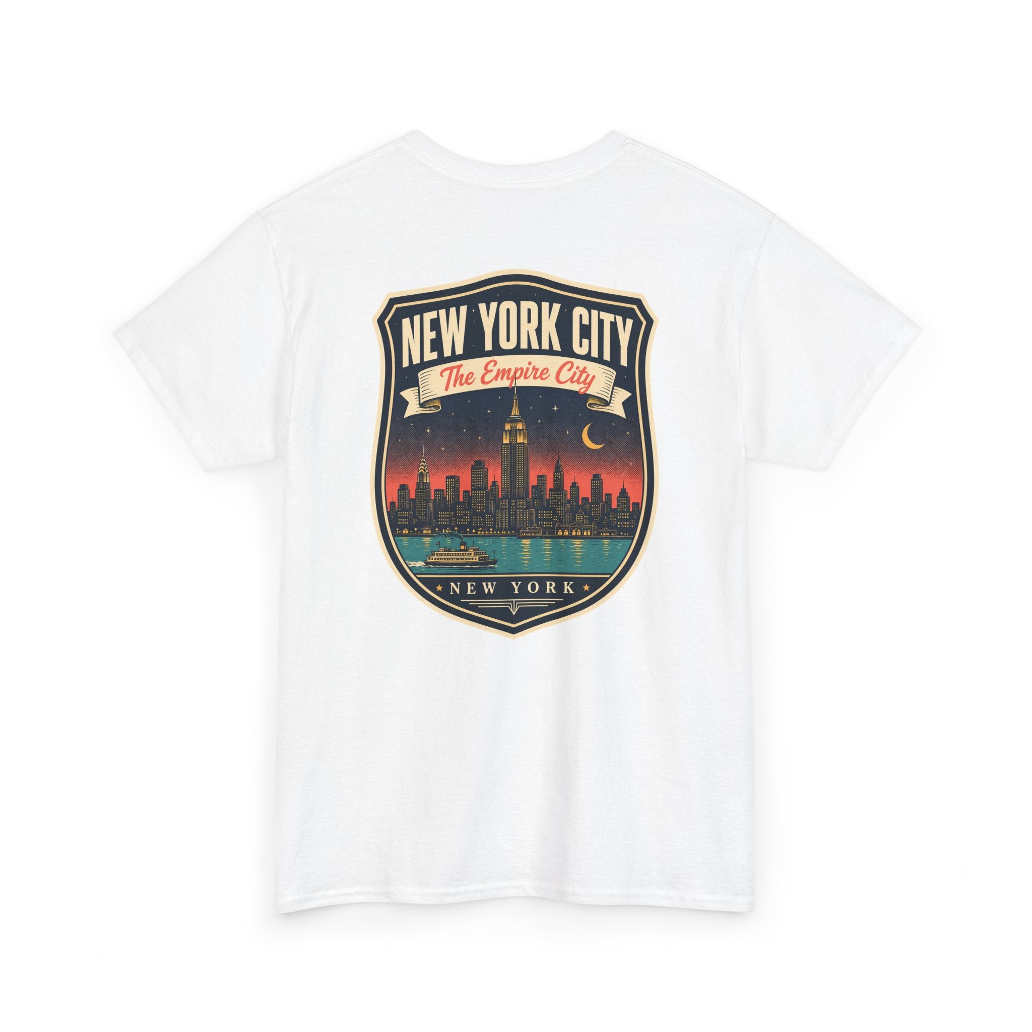 White T-shirt with New York City skyline badge graphic