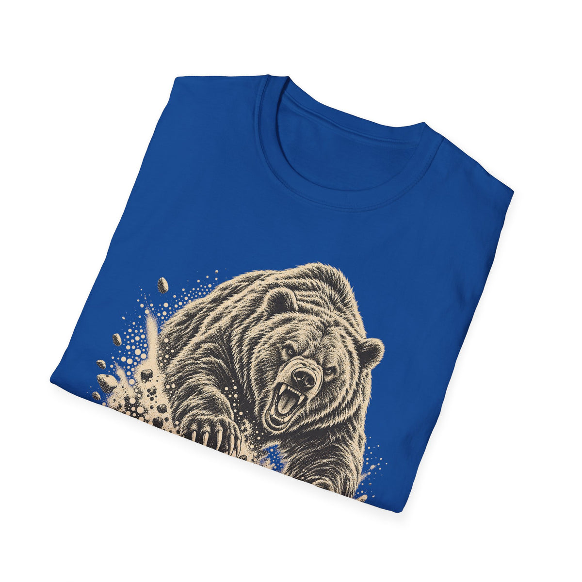Royal blue bear graphic t-shirt with roaring bear head front print