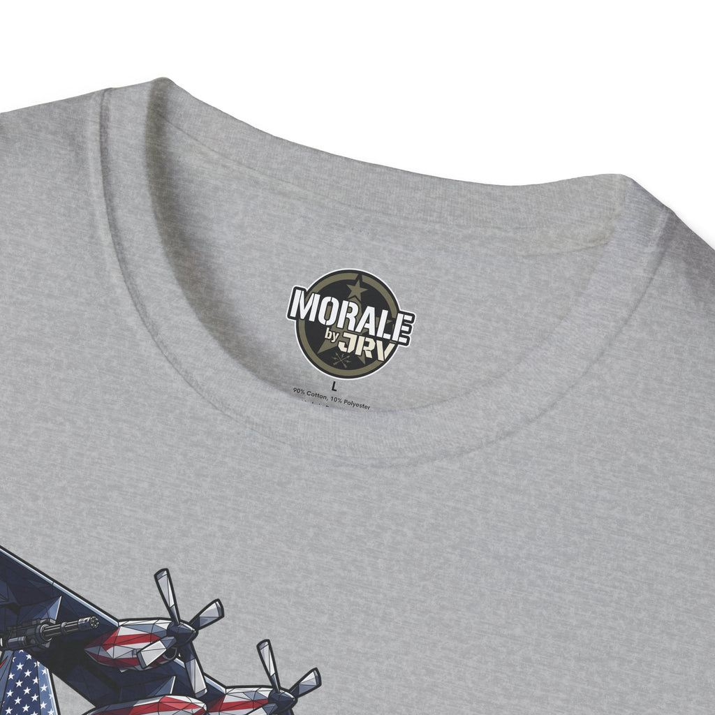 DEATH FROM ABOVE C-130 T-shirt, sport grey: chest neckline logo patch