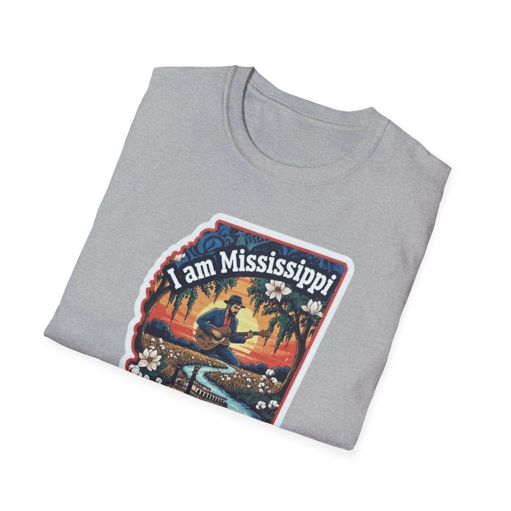 Heather gray T-shirt with Mississippi state graphic and “I am Mississippi” text