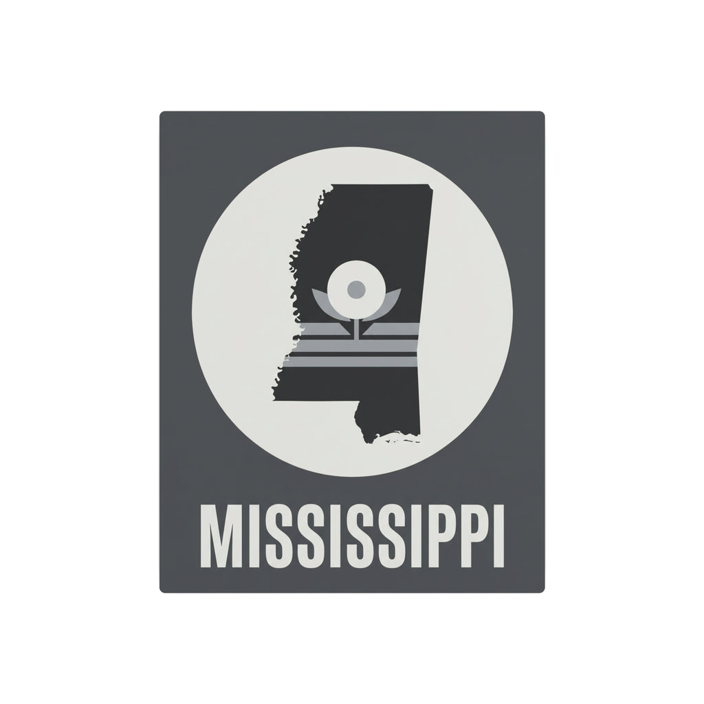 Mississippi metal art sign with circular magnolia emblem and MISSISSIPPI lettering