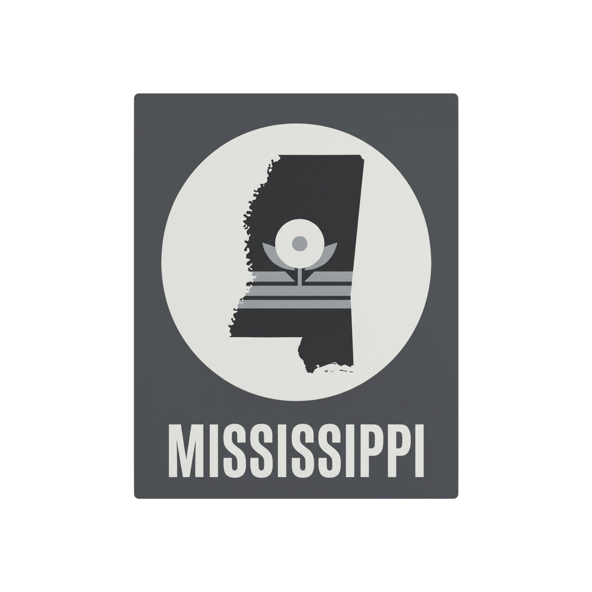 Mississippi metal art sign with circular magnolia emblem and MISSISSIPPI lettering