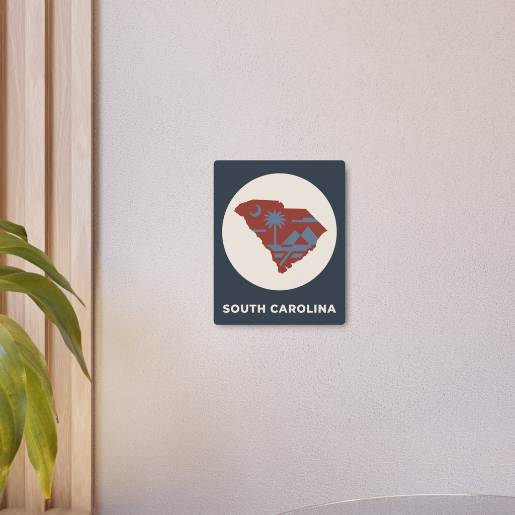 Small South Carolina metal wall art sign with circular map emblem and 'SOUTH CAROLINA' text