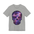 Dark grey heather Galaxy Skull T-Shirt with purple cosmic skull and planet ring print