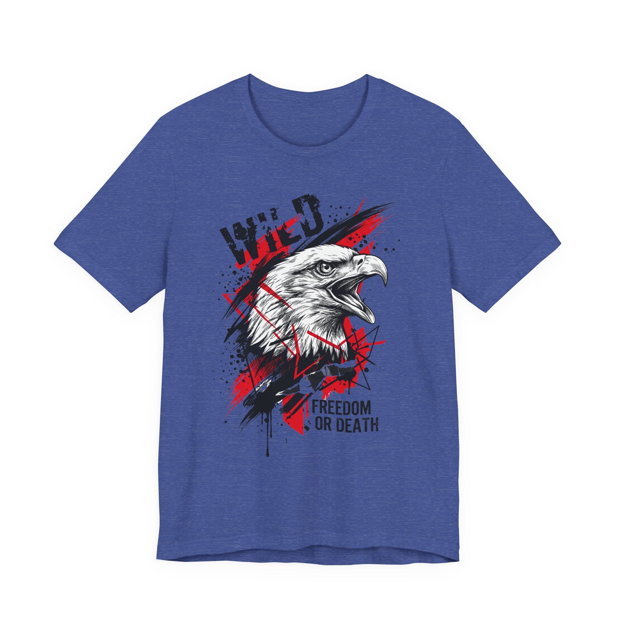 Royal blue t-shirt with eagle head graphic and “Freedom or Death” text