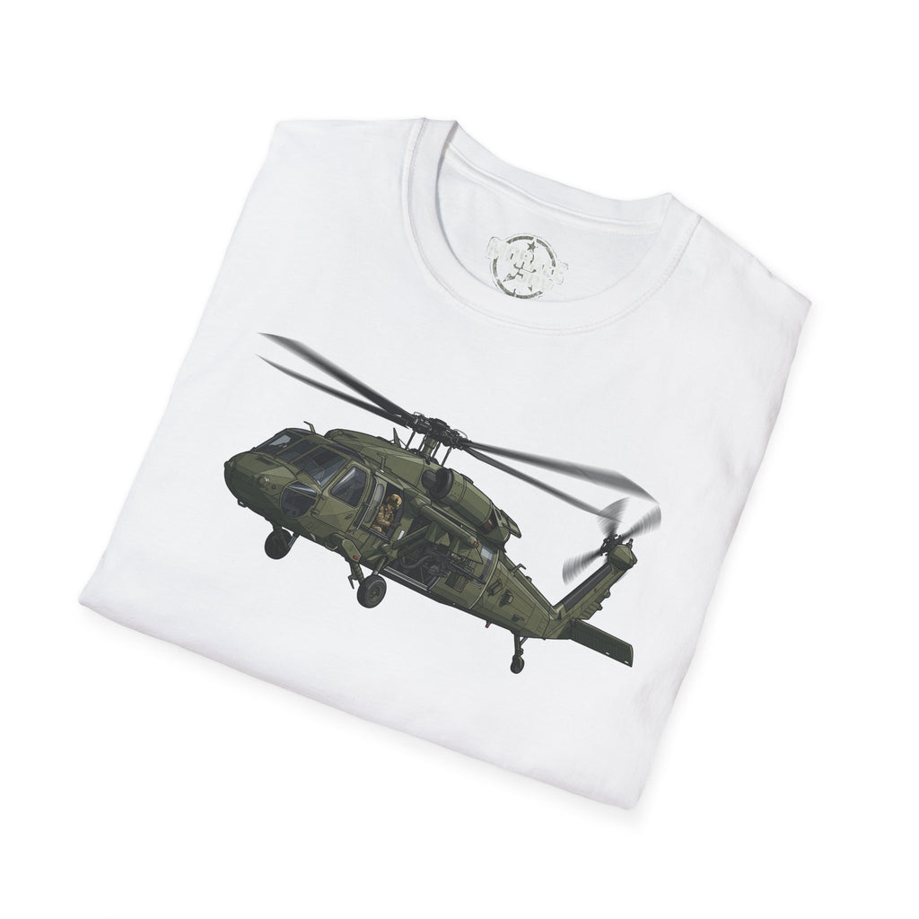 Black Hawk T-Shirt in White, full helicopter graphic across chest