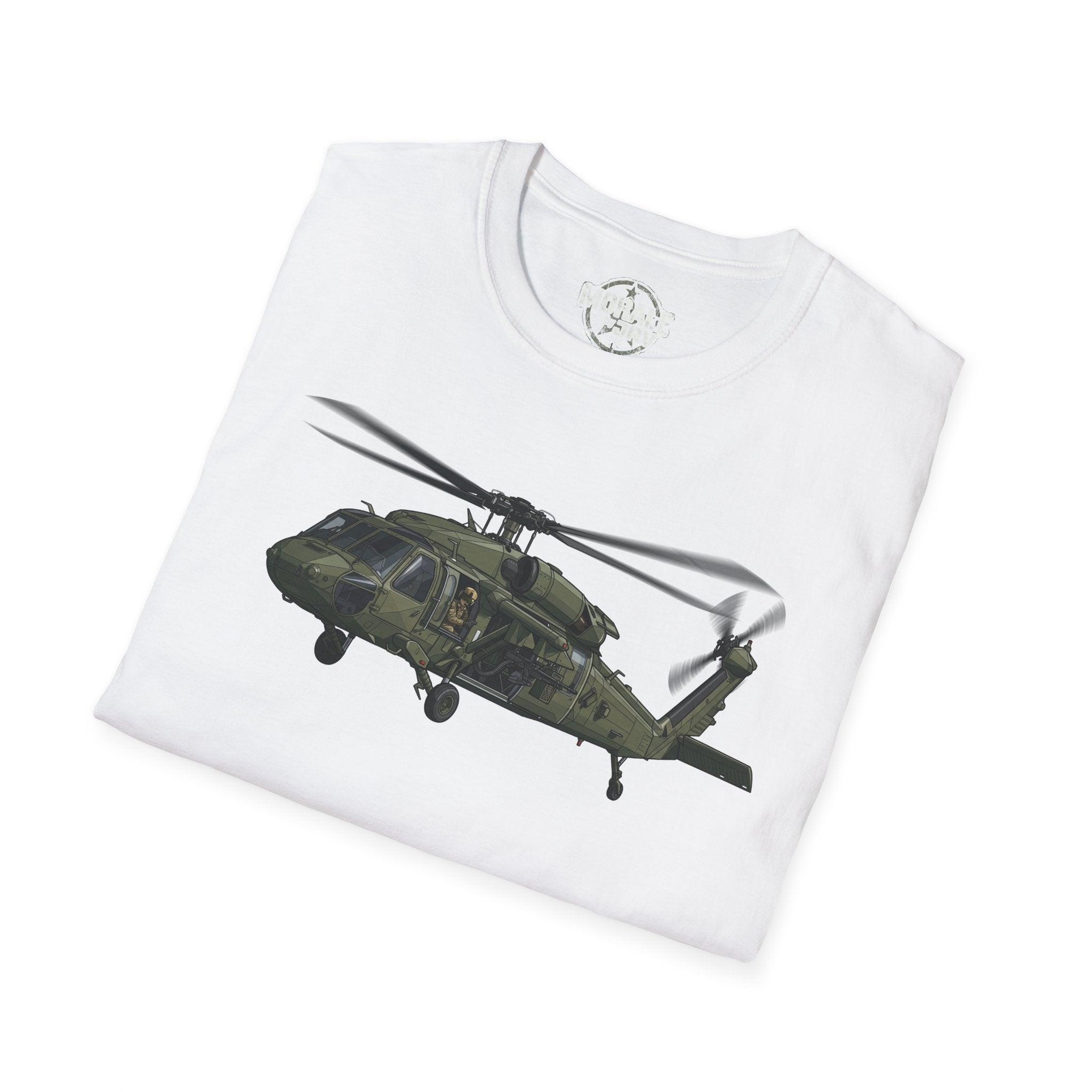 Black Hawk T-Shirt in White, full helicopter graphic across chest