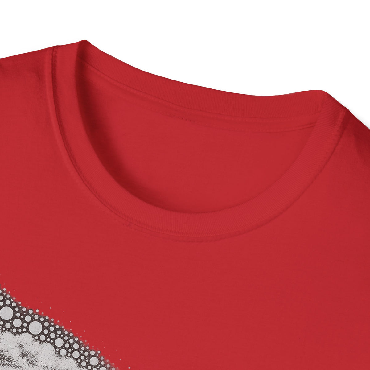 Red crew-neck T-shirt neckline close-up