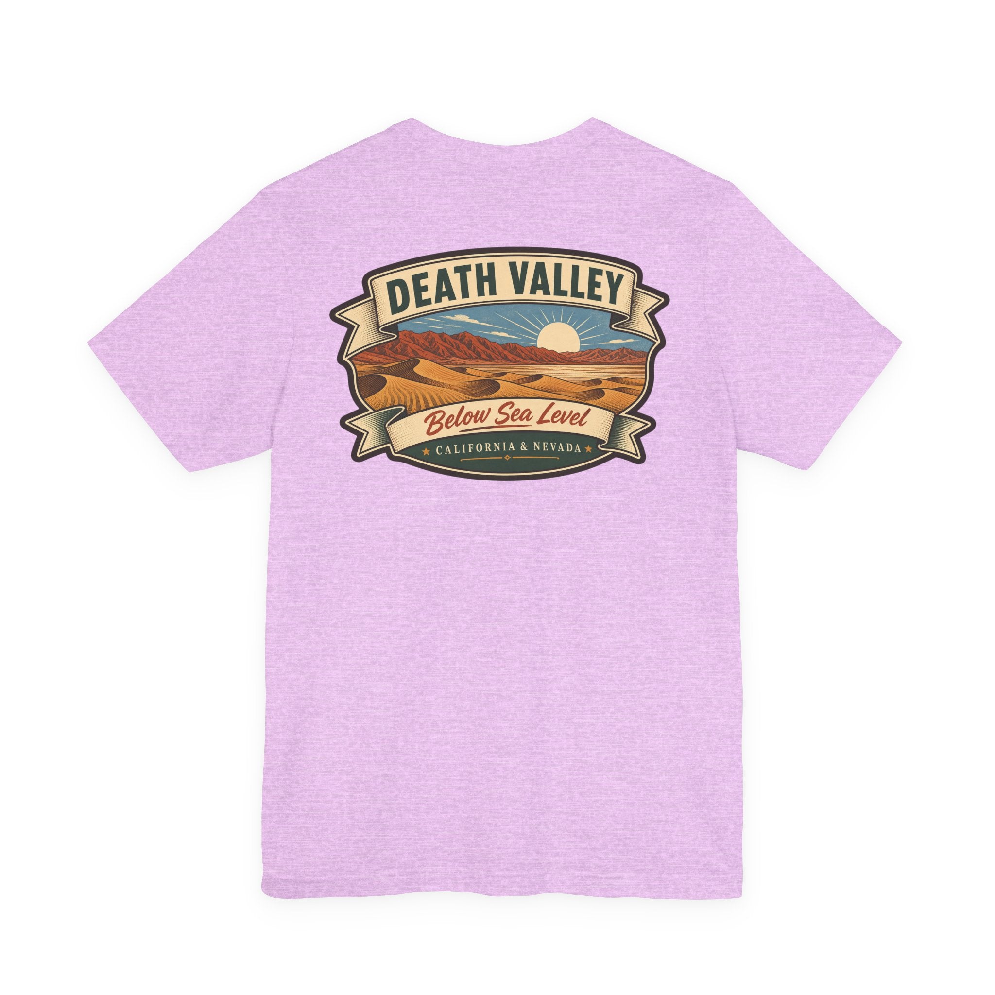 Lilac t-shirt with large Death Valley ribbon landscape graphic on front