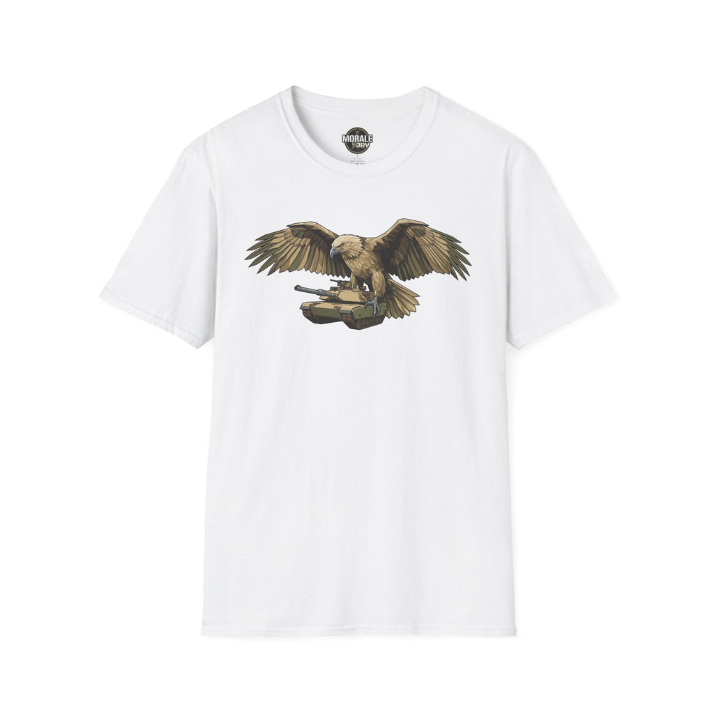 T-shirt with Bald Eagle design on white fabric, wings spread in centered artwork